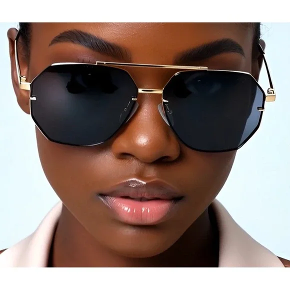 Sunglasses Flat Top Fashion Forward Gold UV400 Protection Dark Black Lens Women - Picture 10 of 10